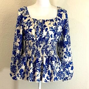 Joress Curve Tiffany Floral smocked bodice top long sleeve Sz 0XL